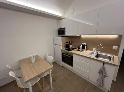 Cuisine ou kitchenette dans l'établissement Appartement 4 personnes Antibes Mer, Piscine, Parking, Tennis, Wifi
