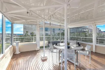 Balcon ou terrasse dans l'établissement La Palmeraie - Piscine et Toit Terrasse