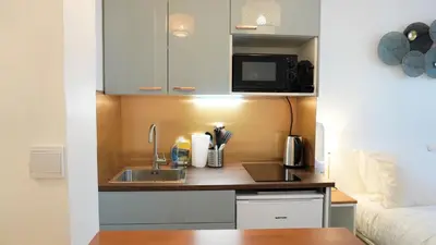 Cuisine ou kitchenette dans l'établissement Proche Croisette, Studio moderne by Palmazur Vacances