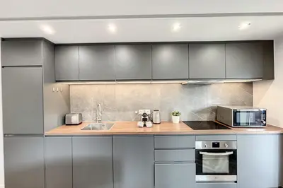 Cuisine ou kitchenette dans l'établissement Heart of Cannes contemporary 2BR garden view Palais & Croisette 5 mn by Olam Properties