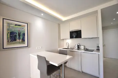 Cuisine ou kitchenette dans l'établissement Studio Cannes Grand Hôtel Cormoran avec Terrrasse