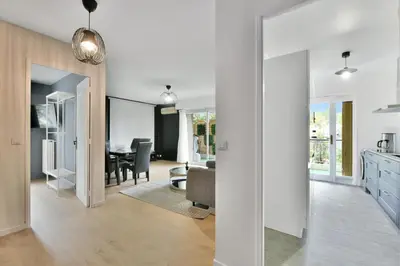 Cuisine ou kitchenette dans l'établissement Le Sun Valley - Vidéoprojecteur et Terrasse Zen