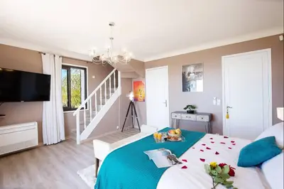 Télévision ou salle de divertissement dans l'établissement LE CASTEL ROSE Super Cannes, face aux Îles de Lérins
