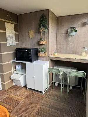 Cuisine ou kitchenette dans l'établissement L'appart idéal famille, terrasse, piscine, plage