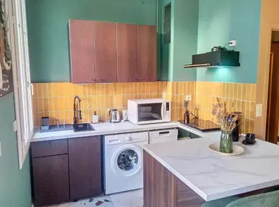 Cuisine ou kitchenette dans l'établissement Résidence Le Lérins
