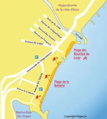 Plan de l'établissement Studio Marina baie des Anges, 3 lits,clim, plages