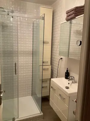 Salle de bains dans l'établissement Sweet home+terrasse de 60m2 ,2 mn from croisette beach