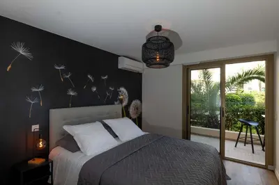 Un ou plusieurs lits dans un hébergement de l'établissement Somptueux appartement 20m plages avec vue mer