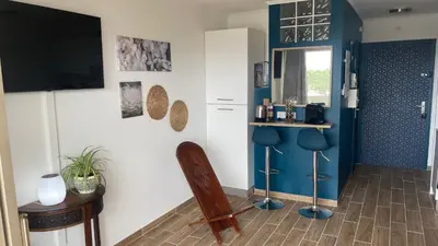 Cuisine ou kitchenette dans l'établissement Joli studio vue mer, piscine, Tennis, Parking