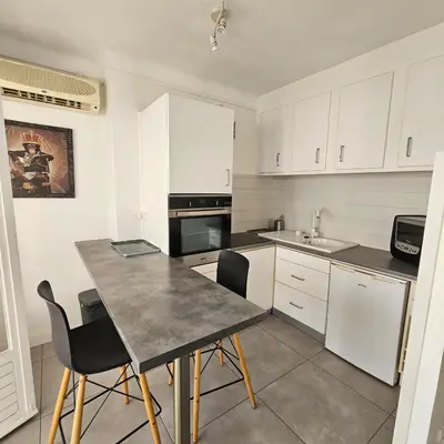 Cuisine ou kitchenette dans l'établissement Studio Cannes le Val D'or Chez Lisa