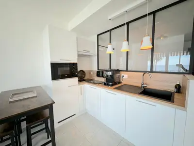 Cuisine ou kitchenette dans l'établissement Ravissant T1 au bord de l'eau Juan Les Pins