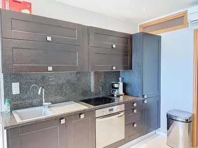 Cuisine ou kitchenette dans l'établissement La plus belle vue sur mer à Juan les Pins