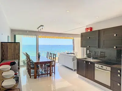 Cuisine ou kitchenette dans l'établissement La plus belle vue sur mer à Juan les Pins