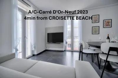 Un ou plusieurs lits dans un hébergement de l'établissement Design 2 pièces CARRE D'OR -COEUR DE CANNES A1B205