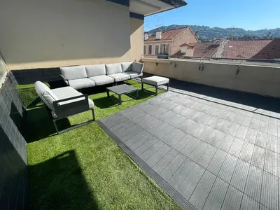 Coin salon dans l'établissement Cannes Appartement Terrasse Parking privé