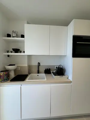 Cuisine ou kitchenette dans l'établissement Apt moderne et luxueux a Cannes Res Miramar
