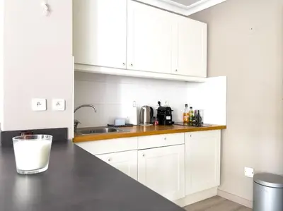 Cuisine ou kitchenette dans l'établissement Charmant Studio avec terrasse et vue arborée