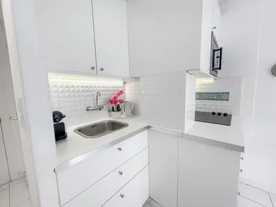 Cuisine ou kitchenette dans l'établissement Studio lumineux, WIFI à deux pas de la Croisette