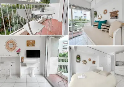 Balcon ou terrasse dans l'établissement Studio lumineux, WIFI à deux pas de la Croisette