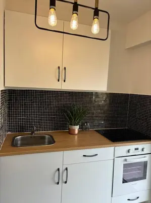 Cuisine ou kitchenette dans l'établissement Studio golf Juan