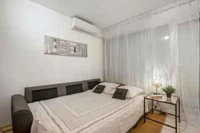 Un ou plusieurs lits dans un hébergement de l'établissement Le Tanit Corinth - Apt 4 Prs, Clim, Piscine