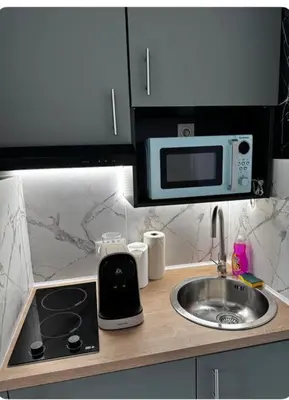 Cuisine ou kitchenette dans l'établissement Studio en bord de mer, Plage 20m, Clim
