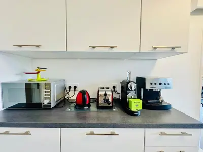 Cuisine ou kitchenette dans l'établissement Le Lys - Apt 4 Prs - clim - piscine - parking