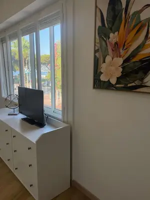 Télévision ou salle de divertissement dans l'établissement Face à la mer et à 2 pas des plages Juan les Pins 'Tout à pied'