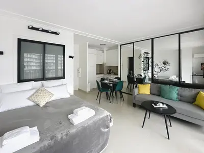 Coin salon dans l'établissement Studio apartment on La Croisette with terrace