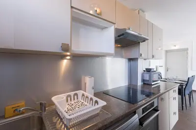Cuisine ou kitchenette dans l'établissement Diplomate - 2 chambres, 15mn du Palais, charmant, balcon, clim