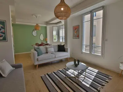 Coin salon dans l'établissement Apartment in Antibes near Sandy Beaches