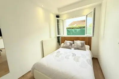 Un ou plusieurs lits dans un hébergement de l'établissement 06CP - Beautiful T2 super equipped with terrace