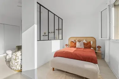 Un ou plusieurs lits dans un hébergement de l'établissement Appartement à Cannes