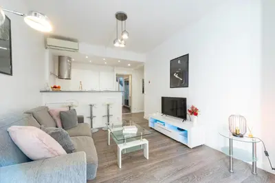 Télévision ou salle de divertissement dans l'établissement 1-Br Apartment in Cannes Walk to the Beach