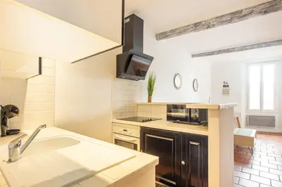 Cuisine ou kitchenette dans l'établissement Charm of Vieil Antibes, quiet 2-4pers