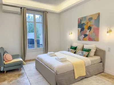 Un ou plusieurs lits dans un hébergement de l'établissement Grand appartement rénové - Jardin et Parking - CZ