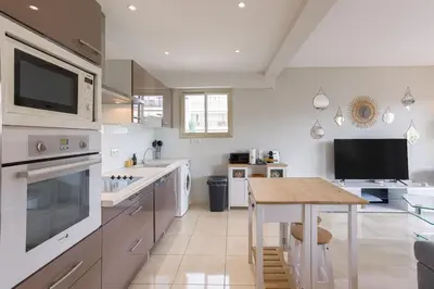 Cuisine ou kitchenette dans l'établissement Cannes 77 - Terrasse, spacieux, clim, paisible