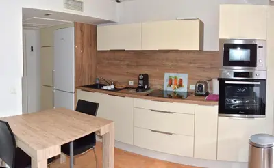 Cuisine ou kitchenette dans l'établissement L'orangerai d'Antibes