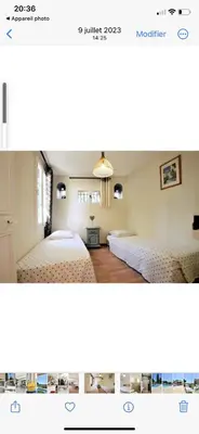 Un ou plusieurs lits dans un hébergement de l'établissement Maison provençale vue mer