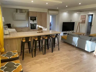Cuisine ou kitchenette dans l'établissement Joli rez de jardin 3 pieces à Cagnes sur mer