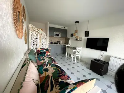 Télévision ou salle de divertissement dans l'établissement Studio with balcony in Antibes with AC
