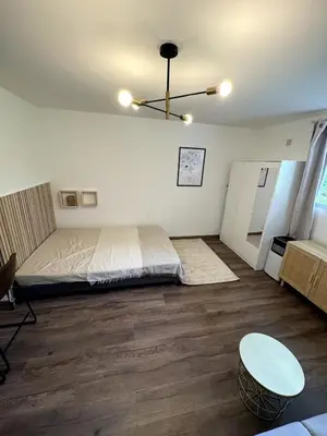 Un ou plusieurs lits dans un hébergement de l'établissement Studio with swimming pool