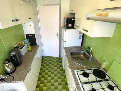 Cuisine ou kitchenette dans l'établissement Apt Golfe-Juan à 300 m de la plage et près de Cannes 2, Centre et Gare