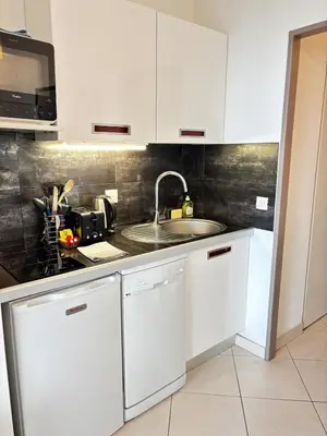 Cuisine ou kitchenette dans l'établissement Sea & Port View Cozy Studio at Marina Baie des Anges