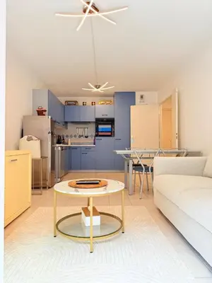 Cuisine ou kitchenette dans l'établissement Les 3 Îles Appartement 2 pièces climatisé à 50 m des plages