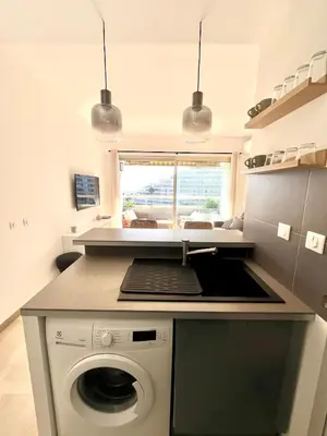 Cuisine ou kitchenette dans l'établissement Marina Baie studio vue mer et jardin avec clim