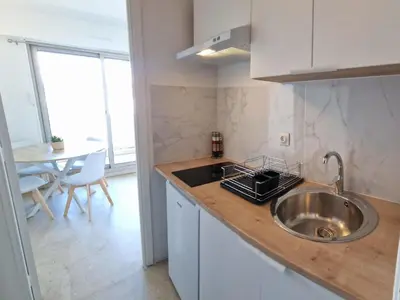Cuisine ou kitchenette dans l'établissement Studio Le Floriana-2 by Interhome