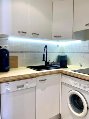 Cuisine ou kitchenette dans l'établissement Stylish Cannes Gem, Terrace, Parking, 100m to Croisette