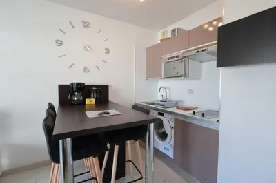 Cuisine ou kitchenette dans l'établissement Antibes Les Pins - Apt 4 Per - Parc Exflora - Pool