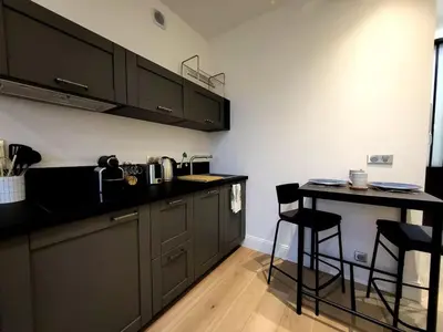 Cuisine ou kitchenette dans l'établissement Le Scarlet Antibois - Appt proche de la plage